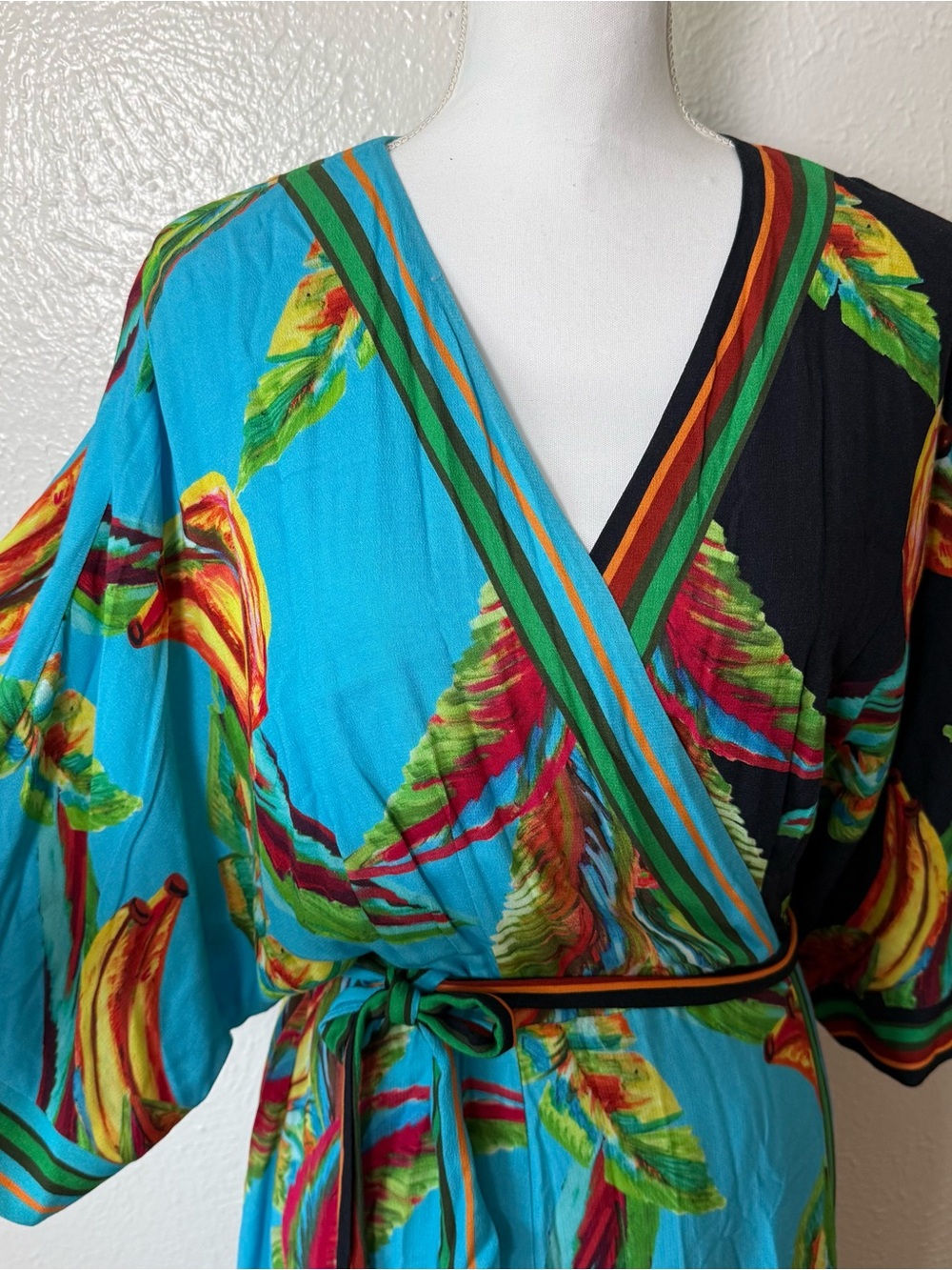 FARM Rio Turquoise Tropical Banana-Leaf Wrap Maxi Dress - Picture 2 of 7
